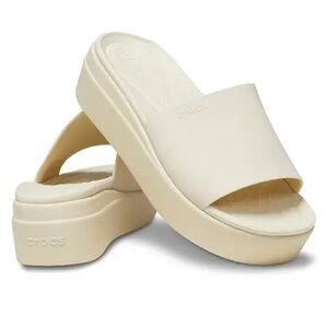 Crocs Brooklyn Slide Sandals 9 Womens Bone Beige Open Toe Platform Comfort Shoes